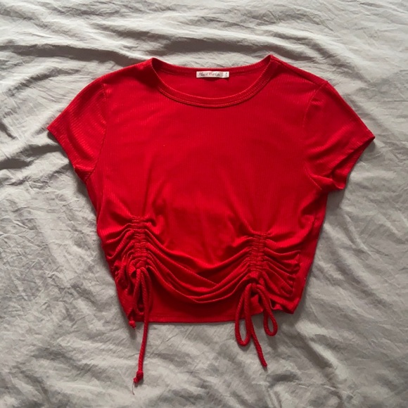 Red Heart and Hips Medium Draw String Crop Top - Picture 1 of 4